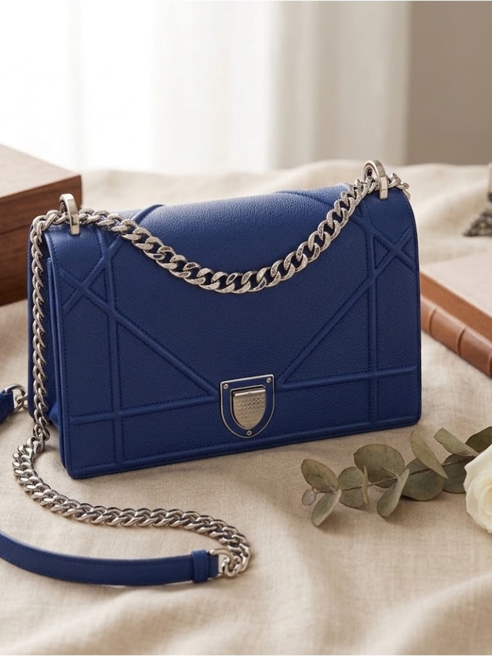 DIOR Medium Diorama Bag - Royal Blue Silver Hardware